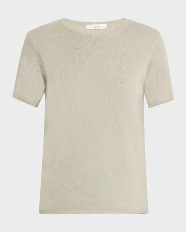 Short-Sleeve Cashmere-Silk Crewneck Sweater